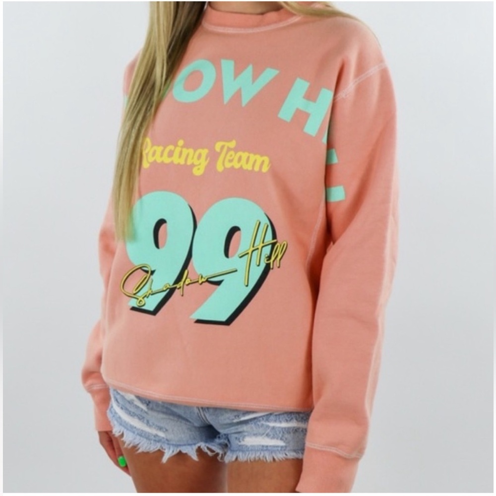 Shadow Hill Icy Peach Crewneck Sweatshirt Streetwear Oversized Logo Pullover